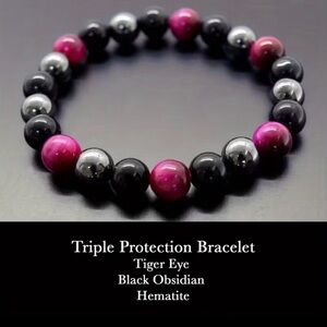 💎4/$20💎Triple Protection with Rose Tigers Eye, Black Obsidian and Hematite